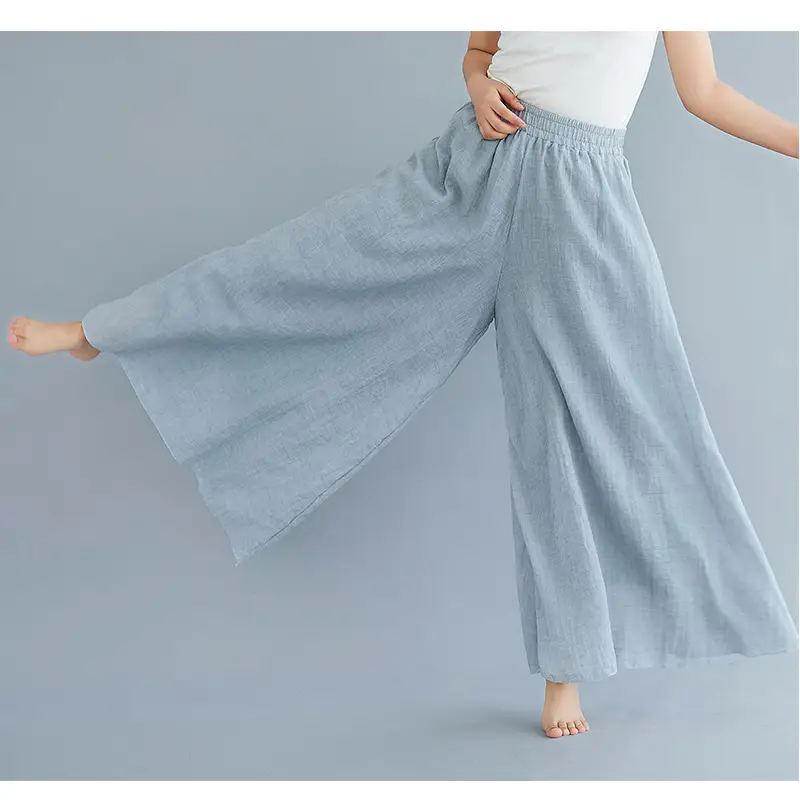 Mori Women's Blue Linen Wide Leg Pants Skirt Large — feature 20