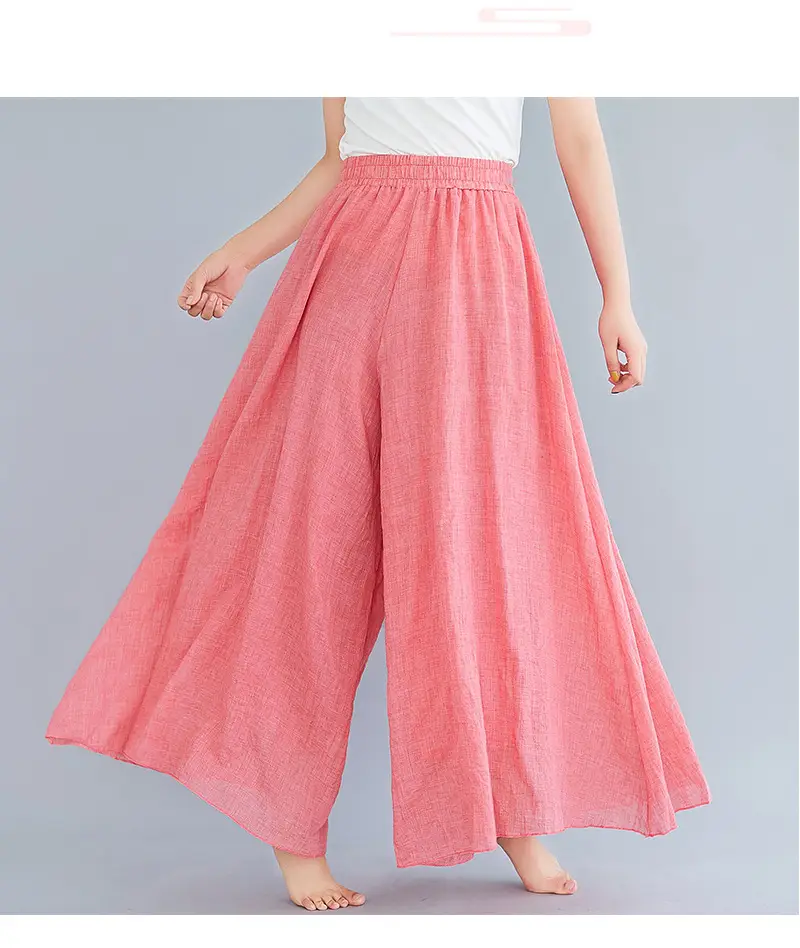 Mori Women's Blue Linen Wide Leg Pants Skirt Large — feature 43