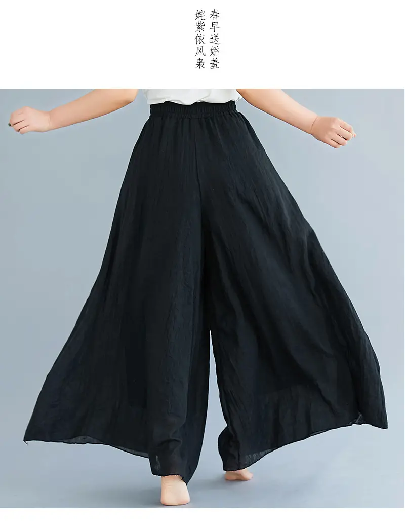 Mori Women's Blue Linen Wide Leg Pants Skirt Large — feature 68