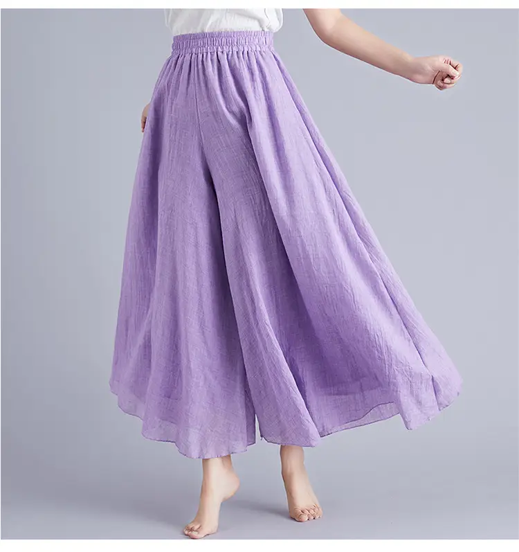 Mori Women's Blue Linen Wide Leg Pants Skirt Large — feature 85