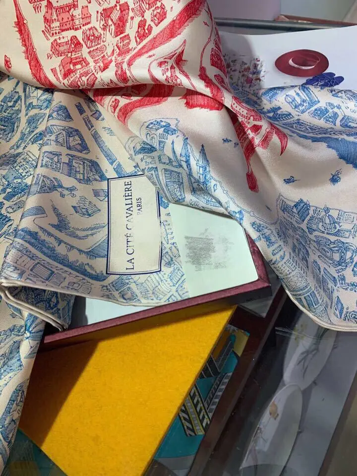 New Spring Silk Scarf for Women Red Blue Pattern - Image 5