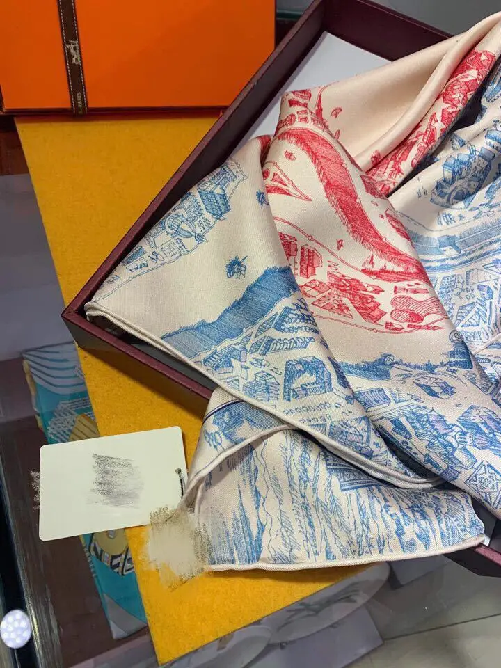 New Spring Silk Scarf for Women Red Blue Pattern — feature 9