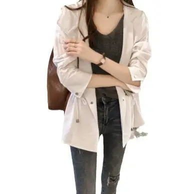 Women's Olive Green Loose Bf Trench Coat Mid-Length Casual Long Sleeve - Image 8