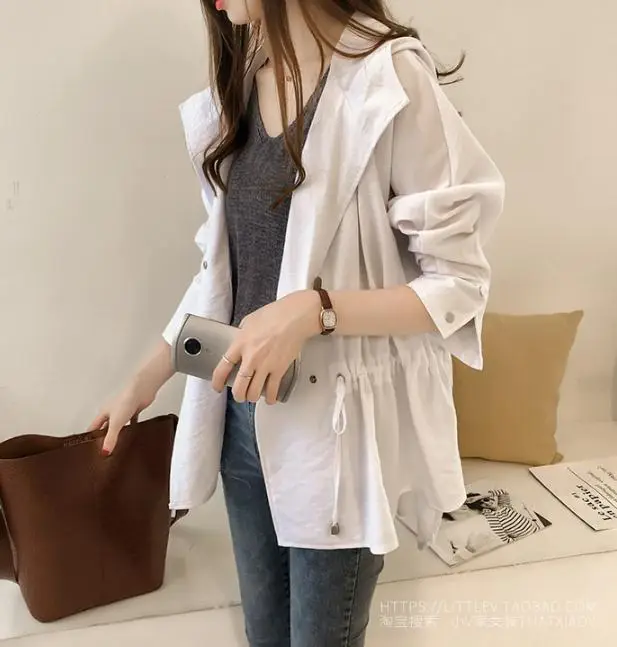 Women's Olive Green Loose Bf Trench Coat Mid-Length Casual Long Sleeve — feature 3