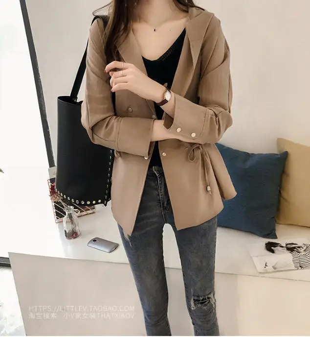 Women's Olive Green Loose Bf Trench Coat Mid-Length Casual Long Sleeve — feature 6