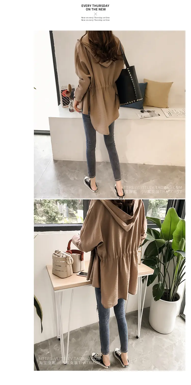 Women's Olive Green Loose Bf Trench Coat Mid-Length Casual Long Sleeve — feature 8