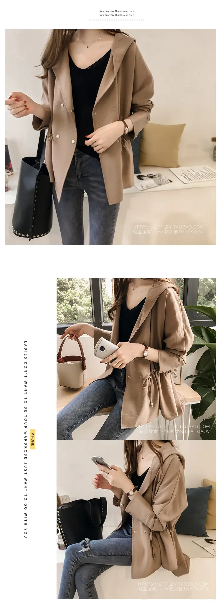 Women's Olive Green Loose Bf Trench Coat Mid-Length Casual Long Sleeve — feature 9