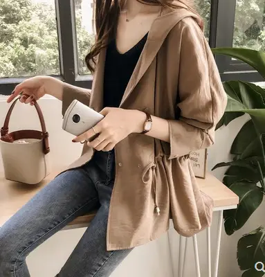 Women's Olive Green Loose Bf Trench Coat Mid-Length Casual Long Sleeve - Image 2