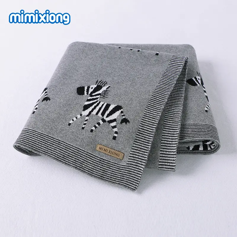 Baby Blanket Cartoon Jacquard Beige Zebra Print - Image 2