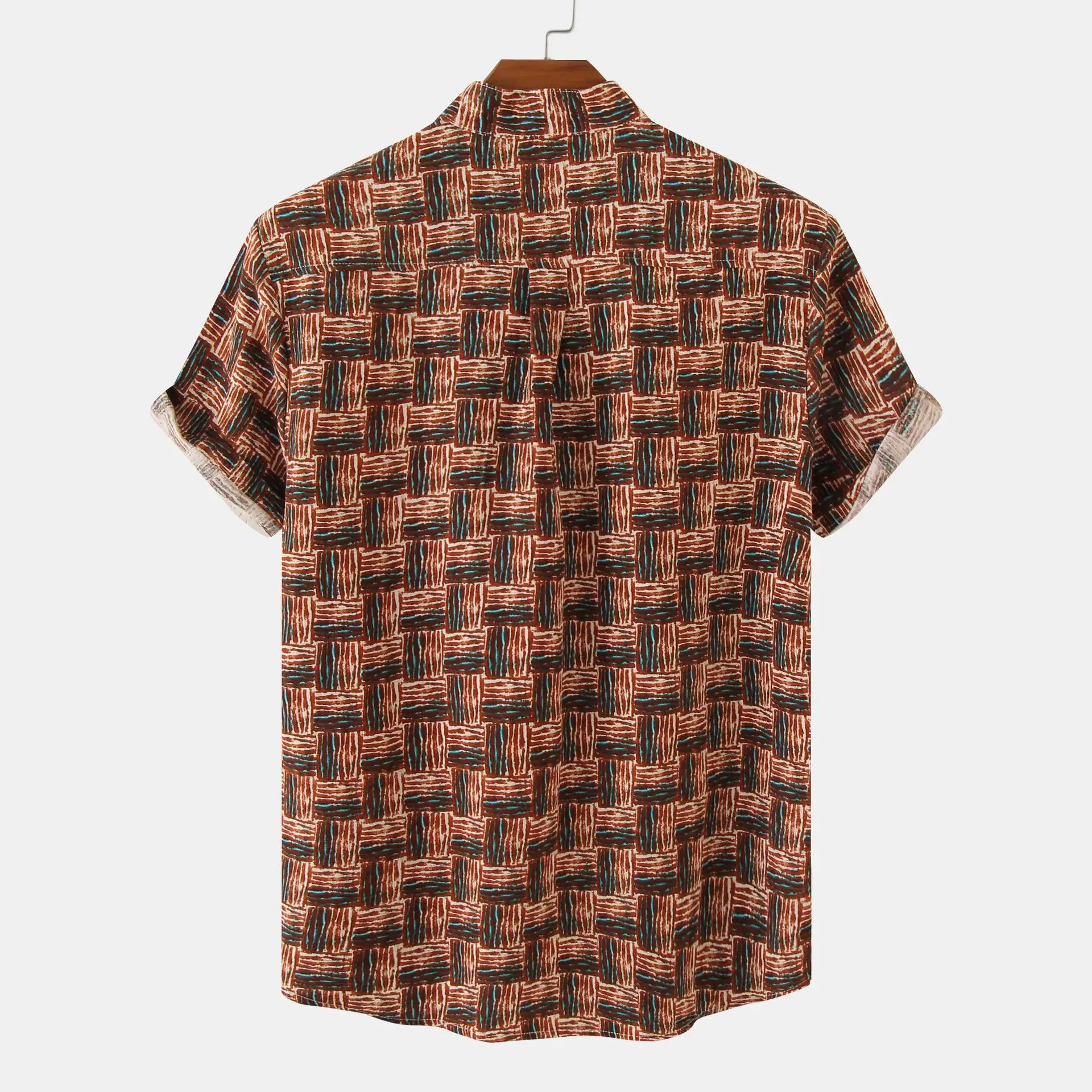 Men Printed Ethnic Short Sleeve Shirt Brown Black