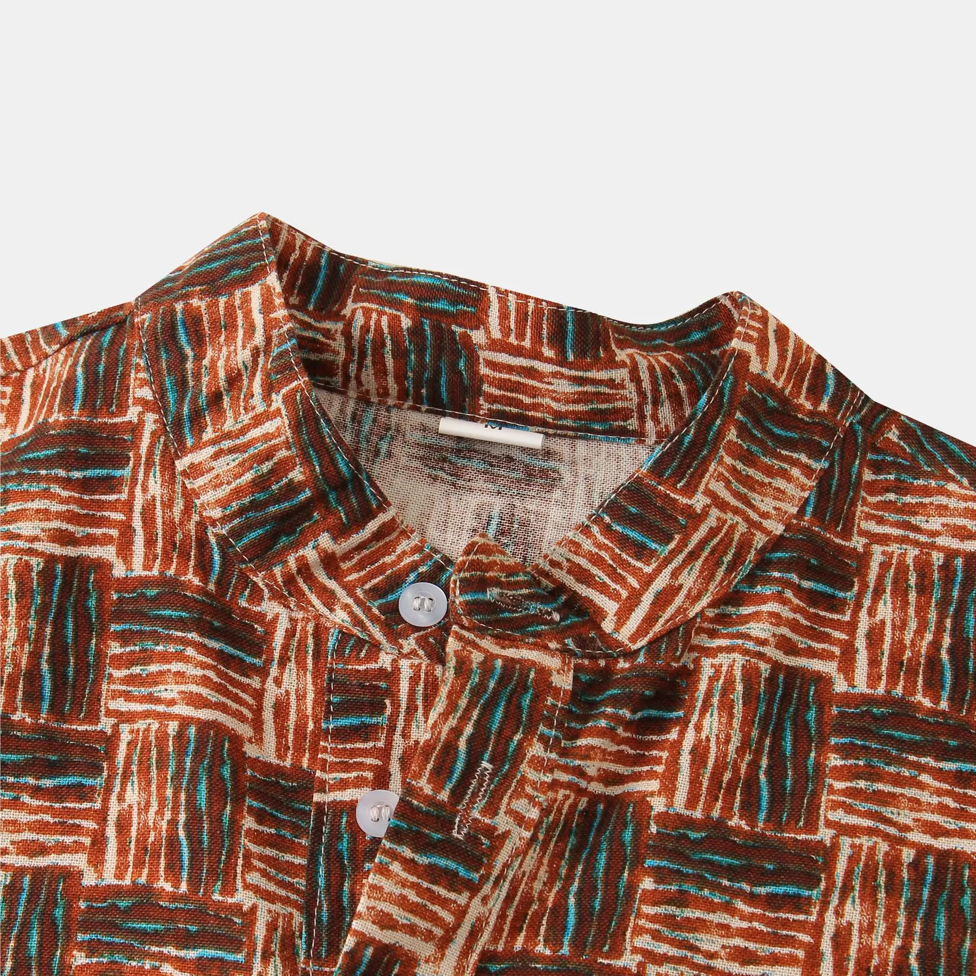Men Printed Ethnic Short Sleeve Shirt Brown Black
