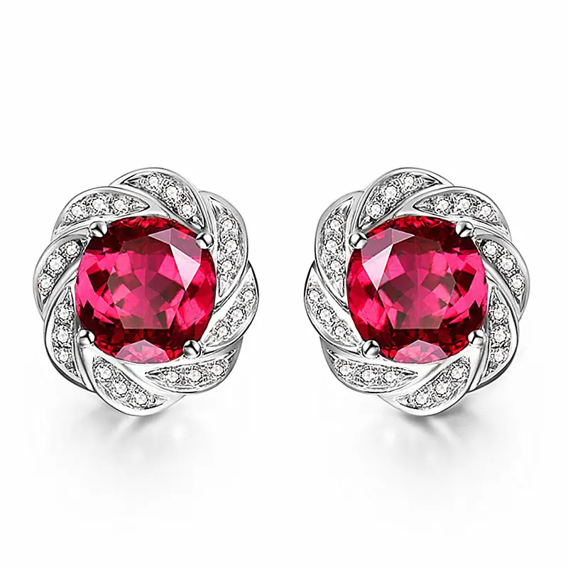 3 Karat Rose Gold Earrings with Rotating Red Tourmaline