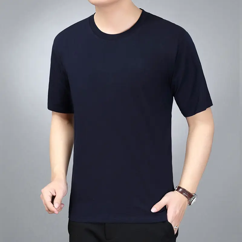Men Navy T-Shirt Vest Short Sleeve Summer Wear - Image 2