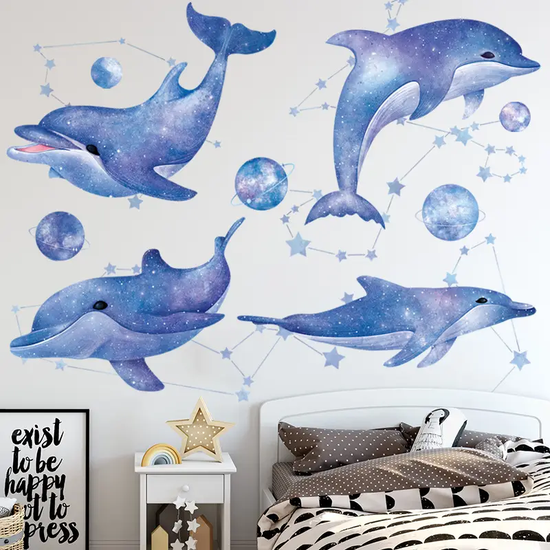 Blue Dolphin Wall Stickers for Kids Classroom Space Theme - Image 2