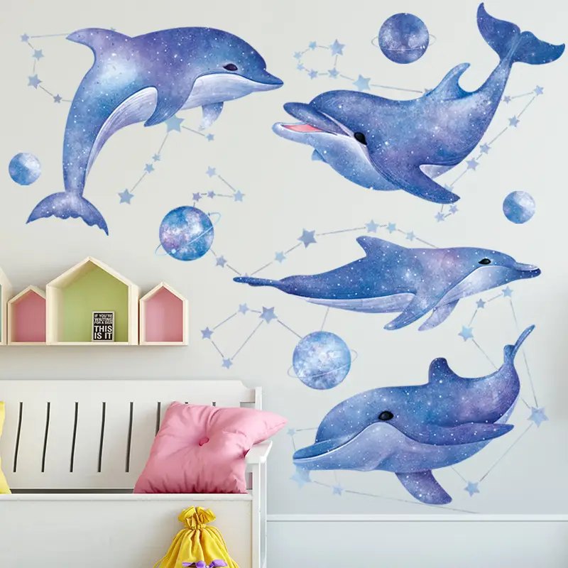 Blue Dolphin Wall Stickers for Kids Classroom Space Theme - Image 3