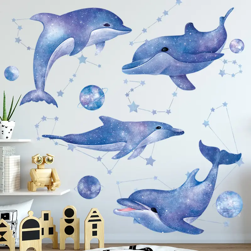 Blue Dolphin Wall Stickers for Kids Classroom Space Theme - Image 4