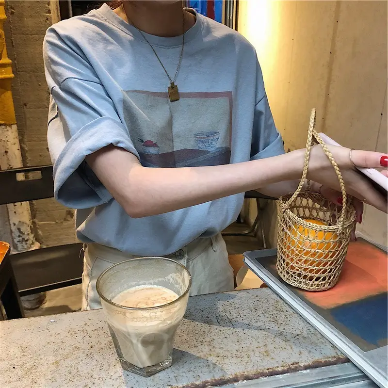 Women 2023 Summer Loose T-Shirt Round Neck Short Sleeve - Image 2