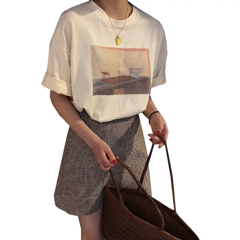 Women 2023 Summer Loose T-Shirt Round Neck Short Sleeve - Image 6