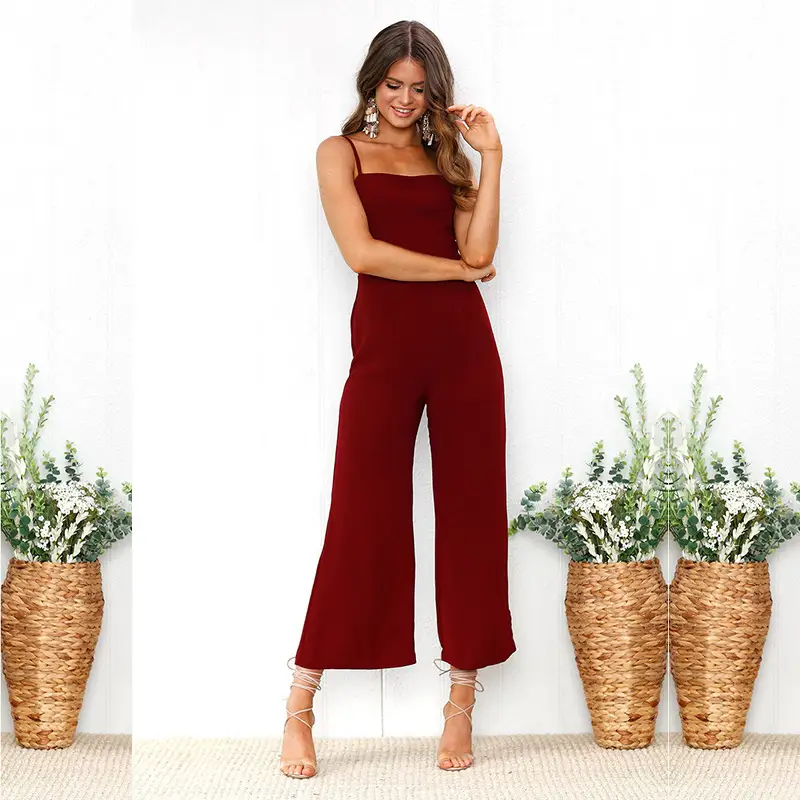 Women's 2025 Maroon Wide Leg Jumpsuit Dress - Image 9