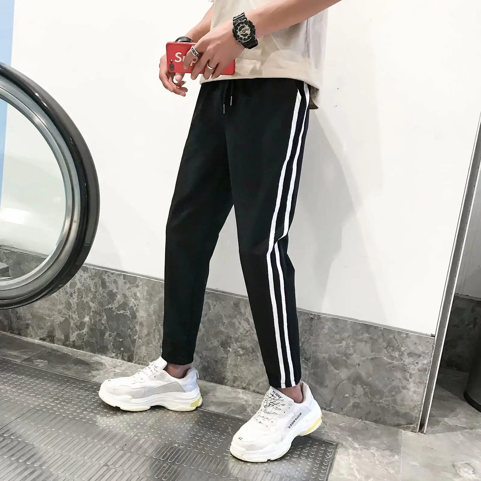 Men's Black Striped Ankle Pants Slim Fit 2020 - Image 5