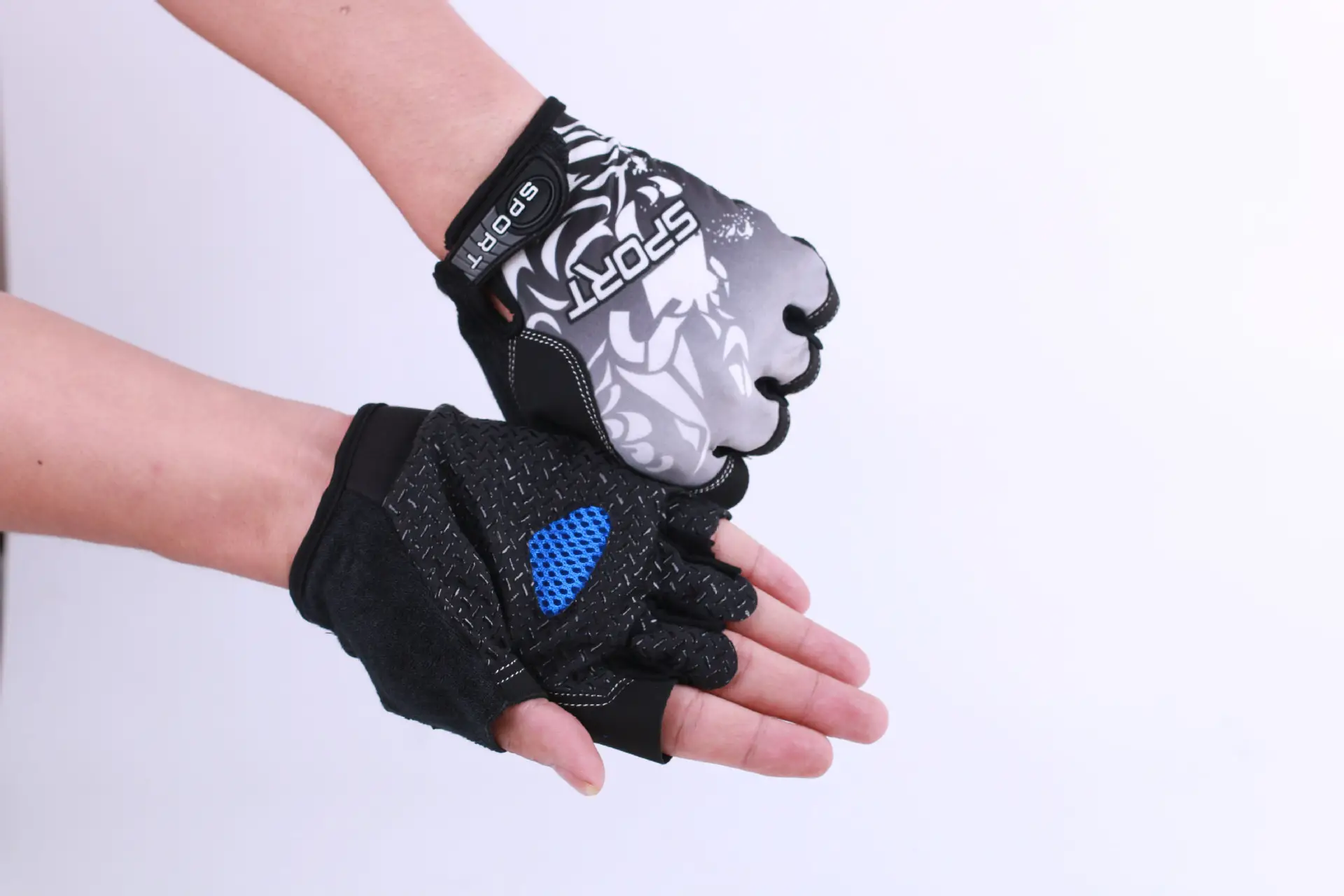 Luya Fishing Gloves Blue Black Anti-Slip Fishing Catching Sun Protection — feature 36