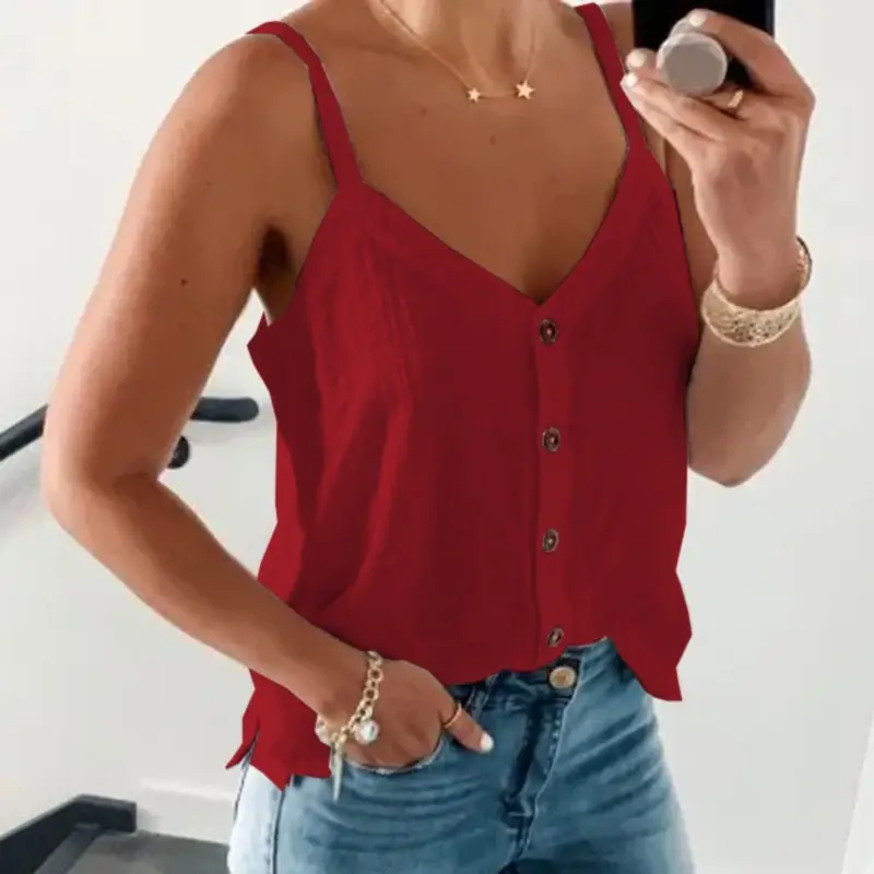 European V-Neck Sleeveless Vest Summer Camisole Top