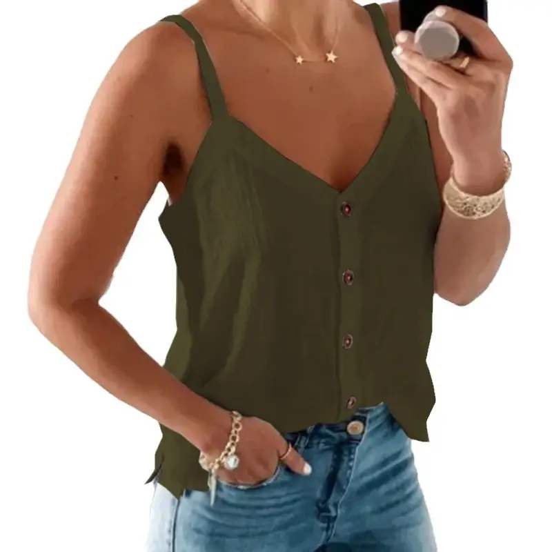 European V-Neck Sleeveless Vest Summer Camisole Top