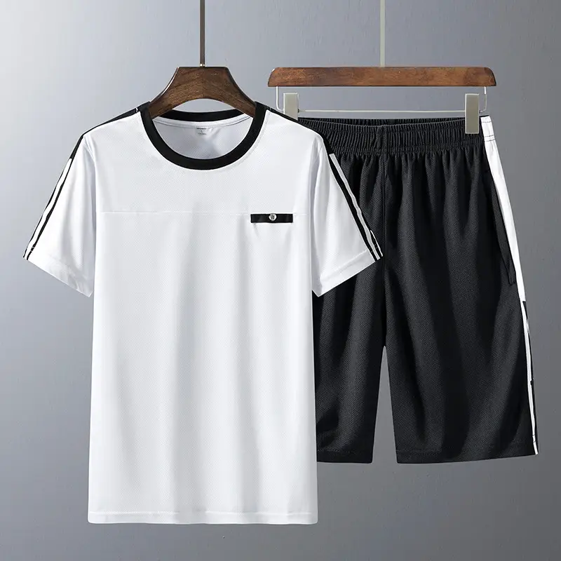 Men Grey Mesh T-Shirt Shorts Set - Image 5