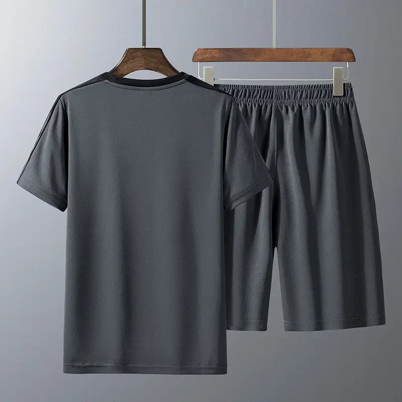 Men Grey Mesh T-Shirt Shorts Set - Image 6