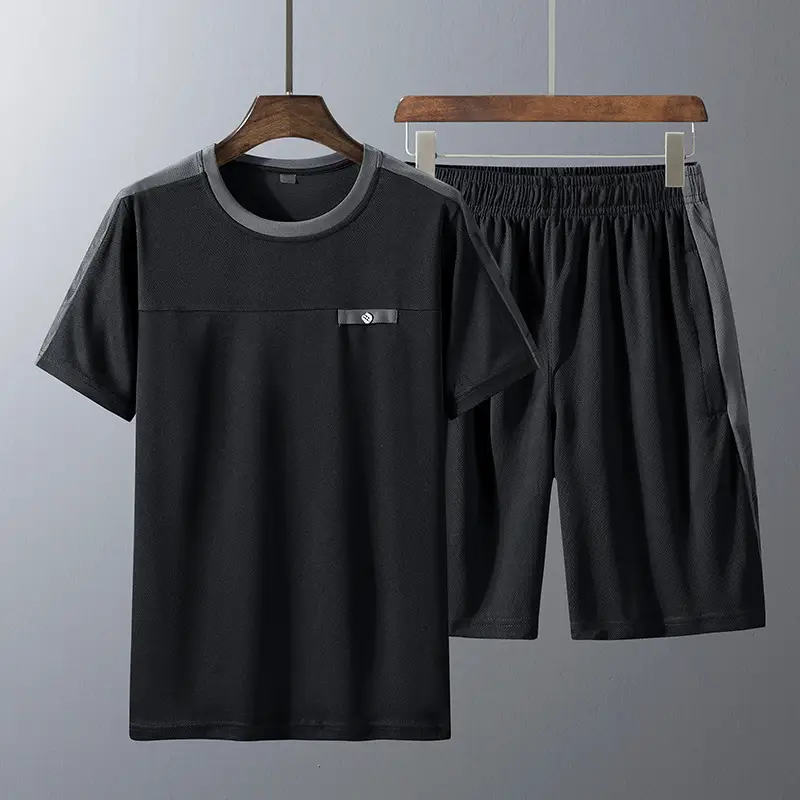Men Grey Mesh T-Shirt Shorts Set - Image 7