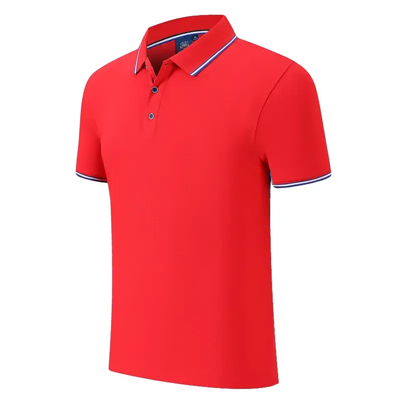 Men Red Cotton Polo Shirt with White Trim - Image 2
