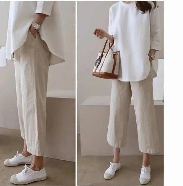 Women Linen Wide Leg Ankle Pants Summer Casual — feature 9
