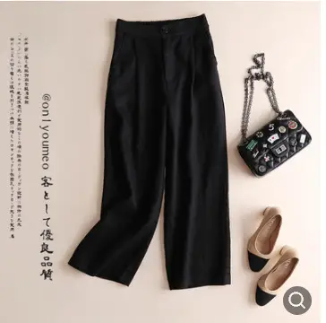 Women Linen Wide Leg Ankle Pants Summer Casual