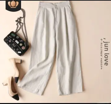 Women Linen Wide Leg Ankle Pants Summer Casual