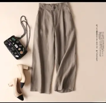 Women Linen Wide Leg Ankle Pants Summer Casual