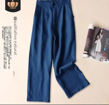 Women Linen Wide Leg Ankle Pants Summer Casual