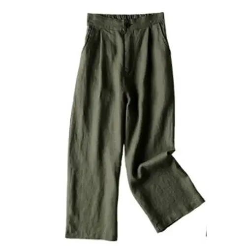 Women Linen Wide Leg Ankle Pants Summer Casual