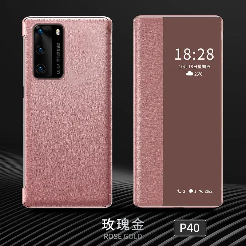 Huawei P40 Leather Flip Phone Case Rose Gold - Image 4