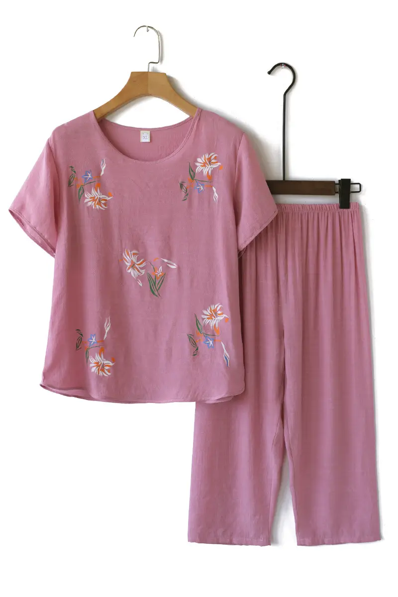 Grandma Cotton Linen Top Home Summer Short-sleeve T-shirt Two-piece Set - Image 10