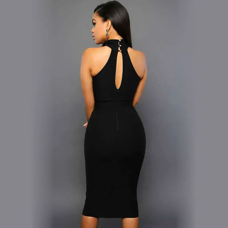 2025 Black Sleeveless Halterneck Mesh Dress - Image 7