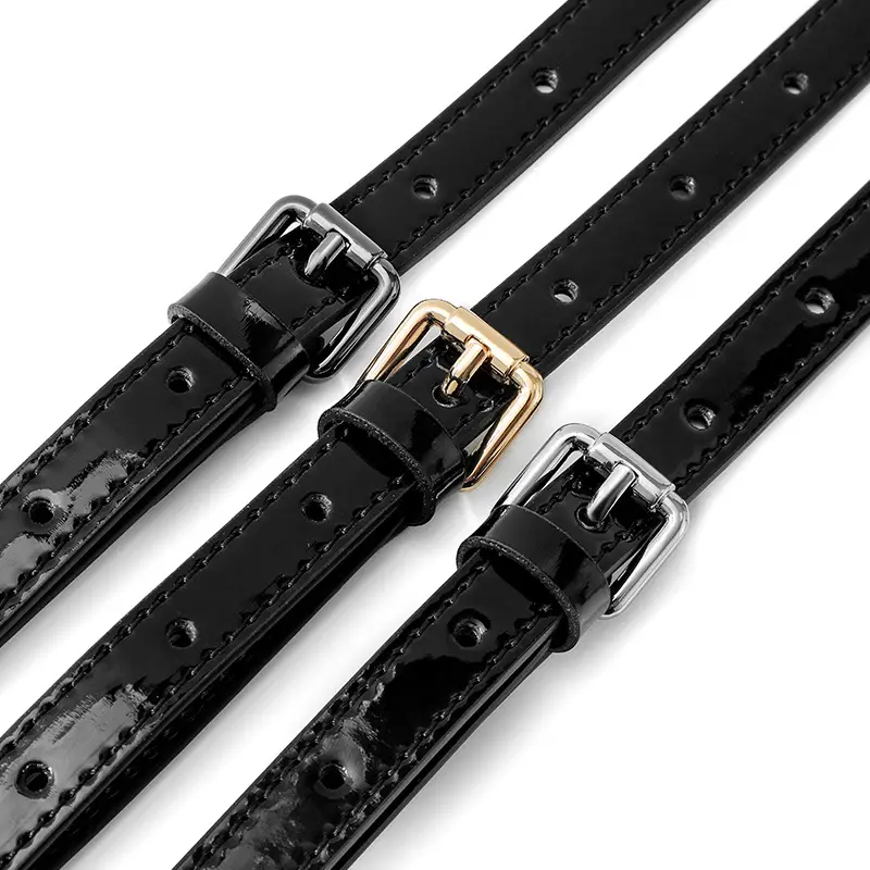 Black Patent Leather Shoulder Strap with Pin Buckle - Image 16