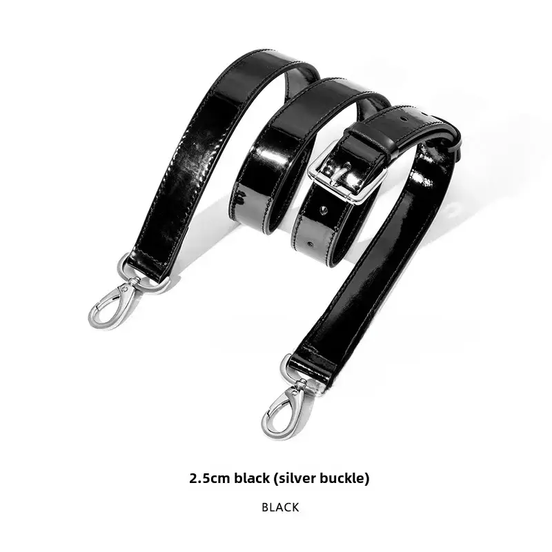 Black Patent Leather Shoulder Strap with Pin Buckle - Image 11