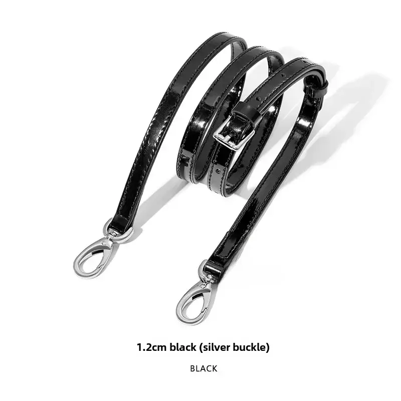 Black Patent Leather Shoulder Strap with Pin Buckle - Image 2