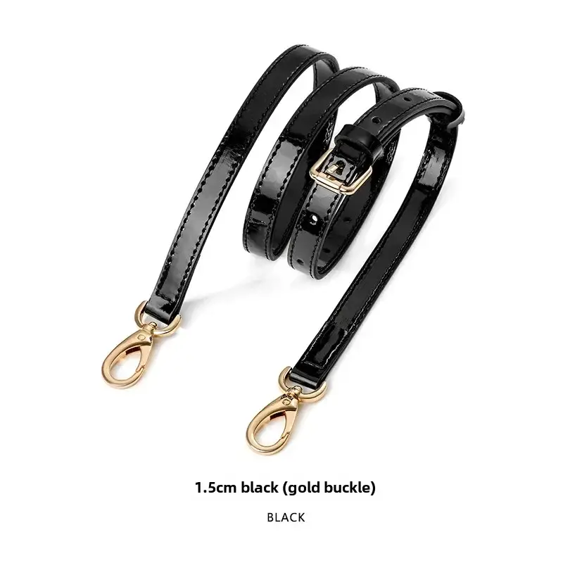 Black Patent Leather Shoulder Strap with Pin Buckle - Image 4
