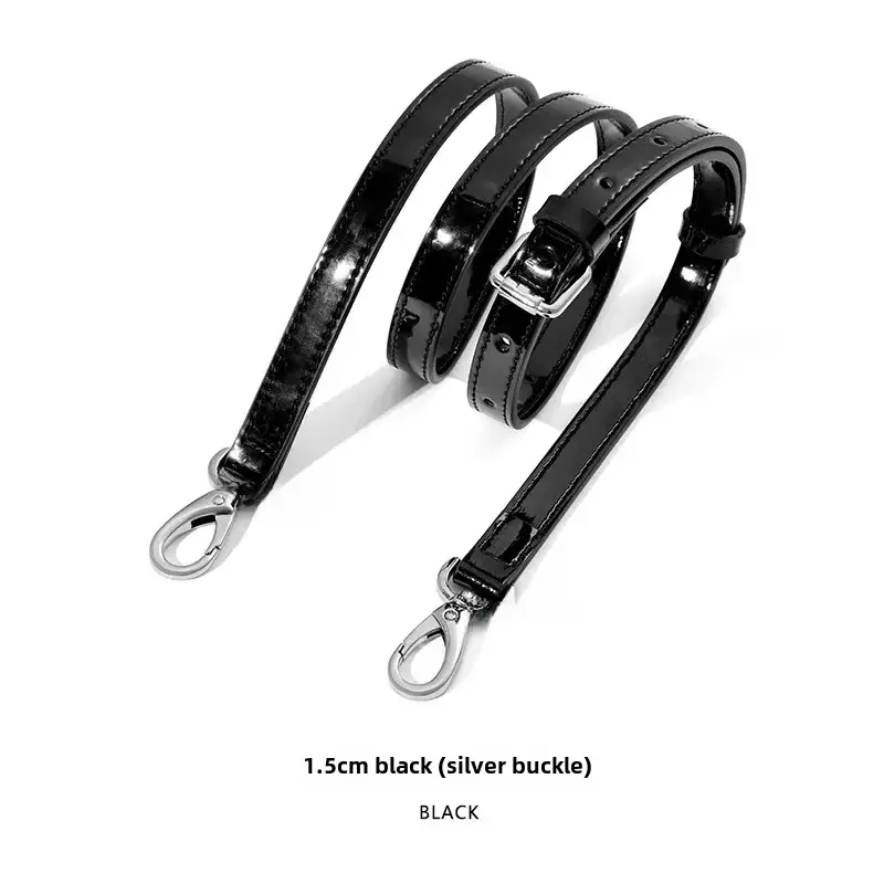 Black Patent Leather Shoulder Strap with Pin Buckle - Image 5