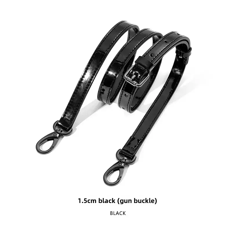Black Patent Leather Shoulder Strap with Pin Buckle - Image 6
