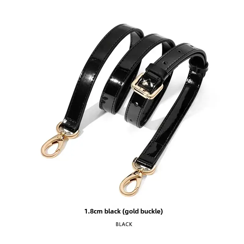Black Patent Leather Shoulder Strap with Pin Buckle - Image 7