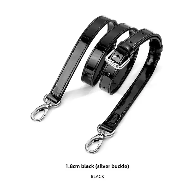 Black Patent Leather Shoulder Strap with Pin Buckle - Image 8