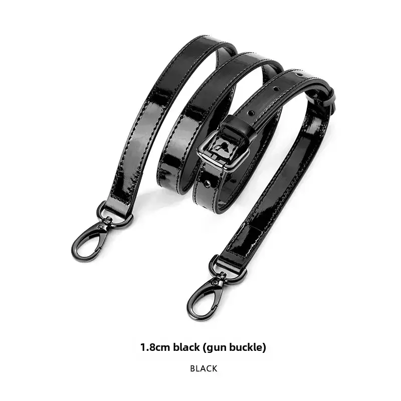 Black Patent Leather Shoulder Strap with Pin Buckle - Image 9
