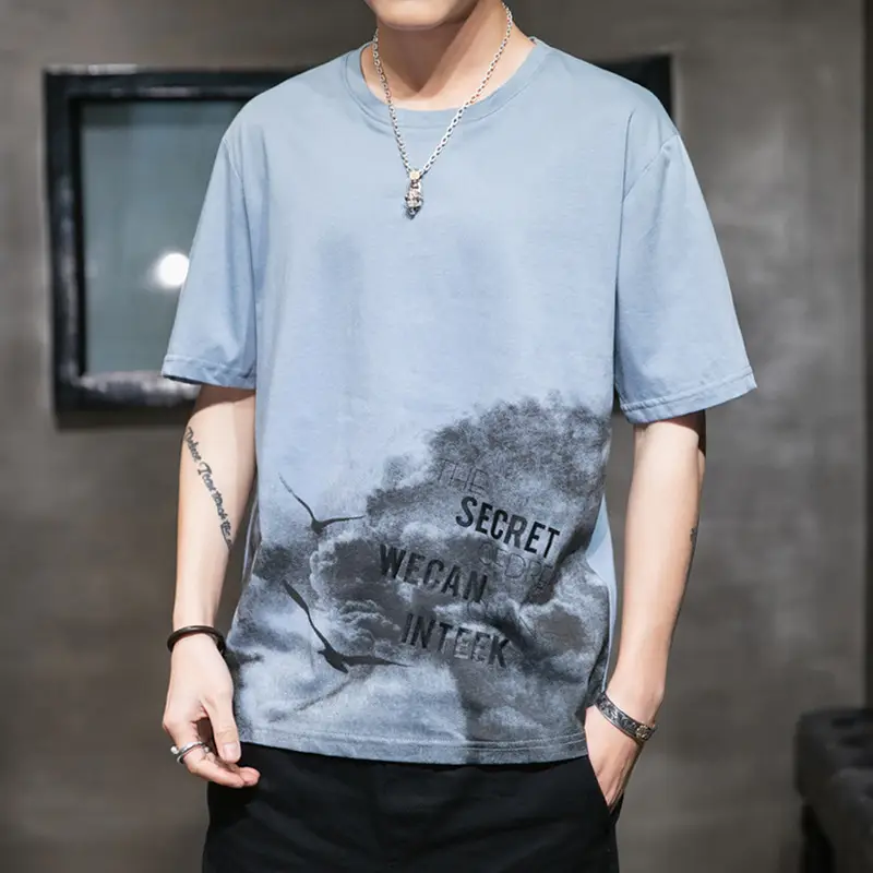 Men Printed T-Shirt White Graphic Short Sleeve